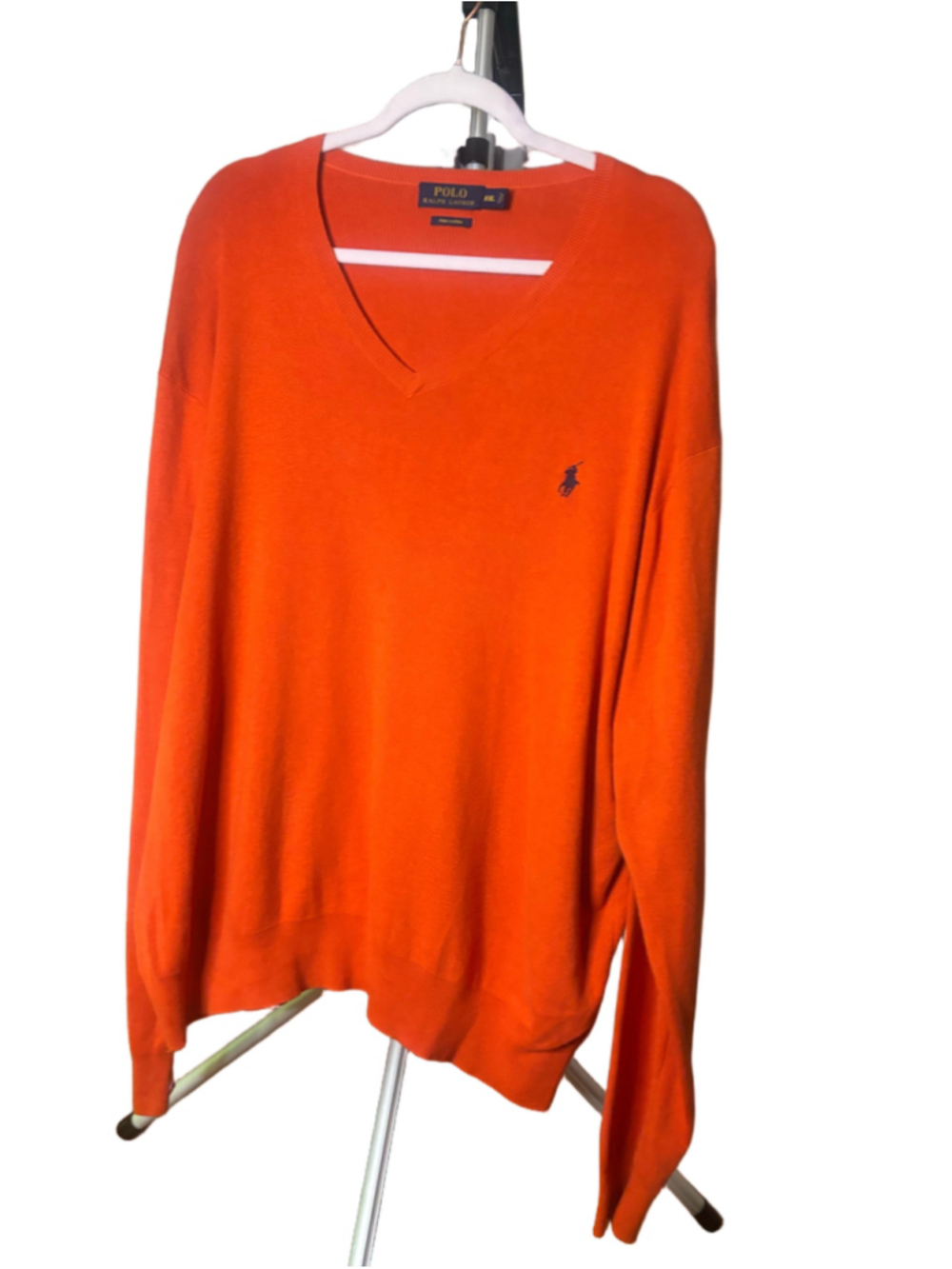 Polo Ralph Lauren Pima Cotton V Neck Sweater Men XXL Orange Pony Logo